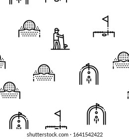 Golf Game Equipment Seamless Pattern Vector Thin Line. Illustrations