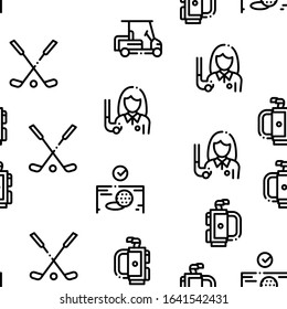Golf Game Equipment Seamless Pattern Vector Thin Line. Illustrations