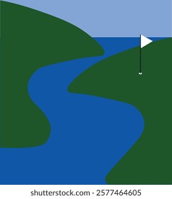 golf, game, field, river, golf club, nature, championship, competition, leisure, vector, illustration.eps