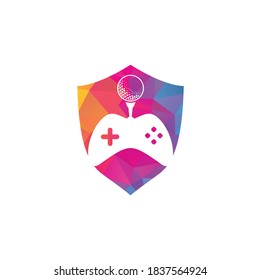 Golf game shield shape concept logo design template. Golf Game Icon Logo Design Element