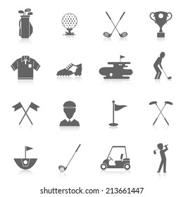 Golf game sport and activity black icons set isolated vector illustration