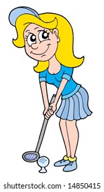 Golf girl in blue dress - vector illustration.