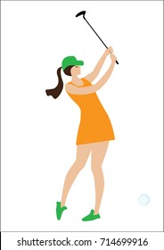 golf - girl with a club - isolated on white background - art creative vector illustration