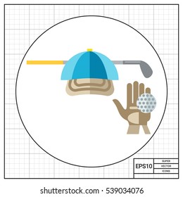 Golf Glove, Cap, Club and Ball Icon