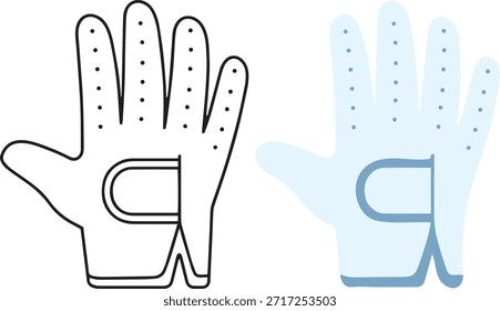 Golfhandschuh-Ikonensatz, flacher Minimalvektor, Sportgeräte und Bekleidungssymbole