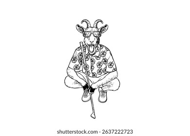 golf goat illustration line art drawing