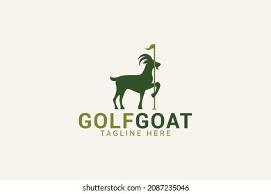 Golf Goat Logo With An Image Of A Goat Holding A Golf Flag.