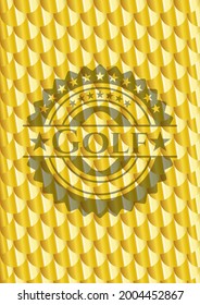 Emblema de oro de golf. Patrón de escalas. Ilustración vectorial. Detallado. 