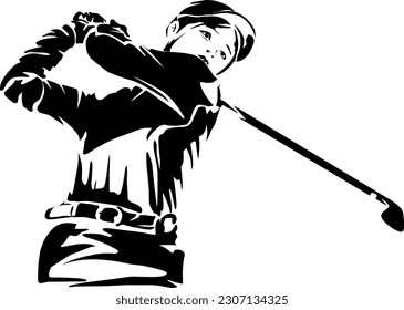 Golf golfer action swing woman man illustration background vector 