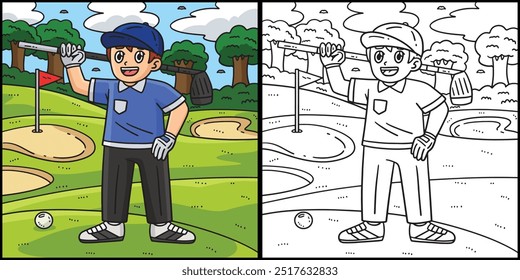 Golf Golfer with a Club Coloring Page Illustration