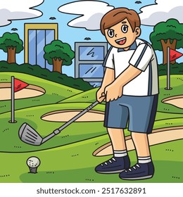 Golf Golfer Getting Ready to Hit Colored Cartoon 