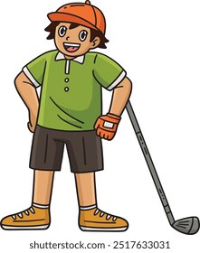 Golf Golfer Leaning on a Club Cartoon Clipart