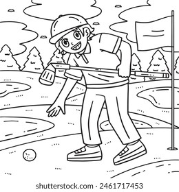 Golf Golfer Picking Up Ball Coloring Page for Kids