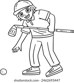 Golf Golfer Picking Up Ball Isolated Coloring Page