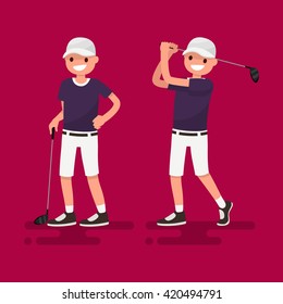 Golf. Golfer posing with a stick, golfer shot. Vector illustration