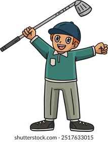 Golf Golfer Raising Hands Cartoon Colored Clipart