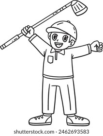 Golf Golfer Raising Hands Isolated Coloring Page
