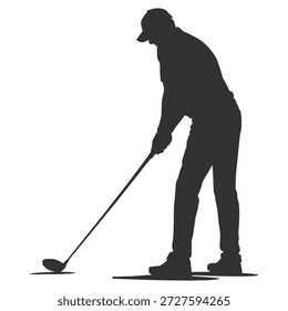Golf golfer silhouette vector icon, athlete player putting stance with club and ball, classic sports action illustration on transparent background

