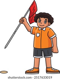 Golf Golfer Sticking Flagstick Cartoon Clipart