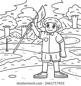 Golf Golfer Sticking Flagstick Coloring Page 