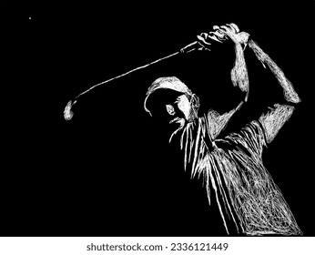 Golf golfer swing design scribble art illustration sport vector 