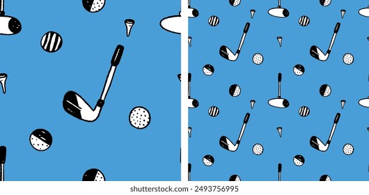 Golf Golfing Sport Doodle Drawing Seamless Pattern Vector Illustration	