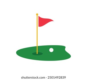 Campo verde del golf con la bandera o la bandera y el icono del Vector de la pelota de golf para el App y el Web deportivos