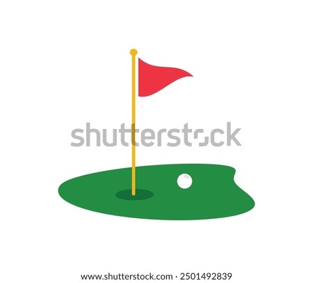 Golf green course with flag or flagstick and golf ball vector icon for sports app and web