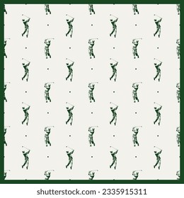 Golf Green and White Golfer Swinging Seamless Pattern Vector Illustration Sports