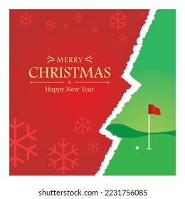 Golf greeting card christmas flyer template with the broken paper