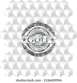 Golf grey badge with geometric cube white background