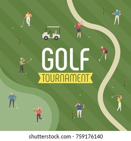 golf ground sports poster concept golfer character  vector illustration flat design