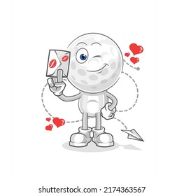 the golf head hold love letter illustration. character vector