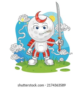 der Golfkopf Samurai Cartoon. Cartoon-Maskottvektor