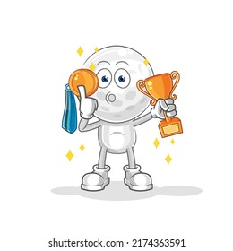 the golf head winner with trophie. cartoon character
