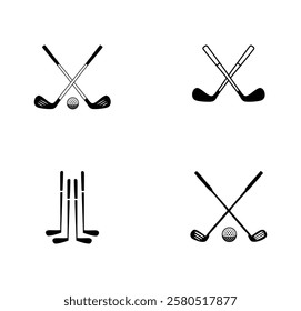 Golf hockey bat clip art Isolated silhouette set, Golf hockey all collection vector set with white background