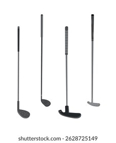 Golf hockey stick clip art silhouette set, Golf bat collection.