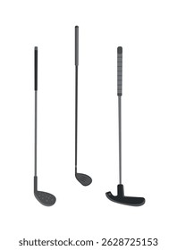 Golf hockey stick clip art silhouette set, Golf bat collection.