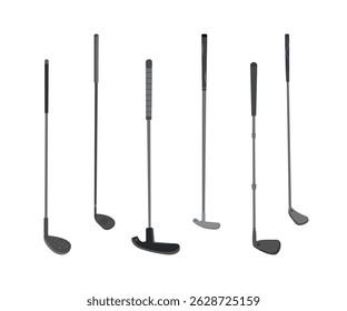 Golf hockey stick clip art silhouette set, Golf bat collection.