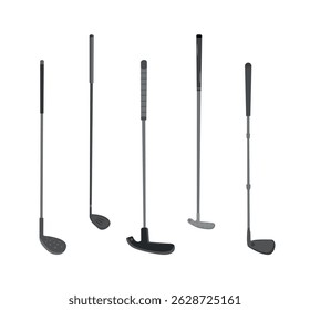 Golf hockey stick clip art silhouette set, Golf bat collection.