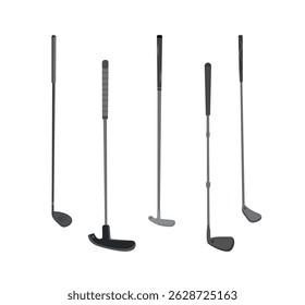 Golf hockey stick clip art silhouette set, Golf bat collection.