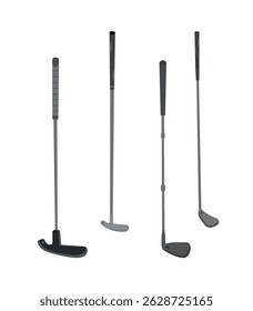 Golf hockey stick clip art silhouette set, Golf bat collection.