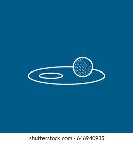 Golf Hole And Ball Line Icon On Blue Background