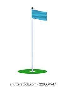 Golf hole with blue flag