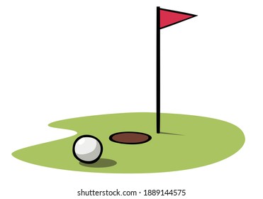 Bandera del agujero de golf y bola