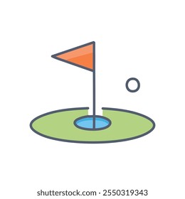 Golf hole and flag flat color icon. Isolated vector illustration.