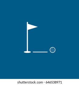 Golf Hole And Flag Flat Icon On Blue Background