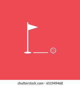 Golf Hole With Flag Flat Icon On Red Background