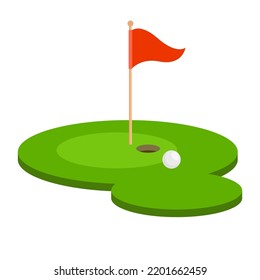 golf hole with flag flat vector illustration cartoon style logo icon clipart