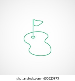 Golf Hole With Flag Green Line Icon On White Background